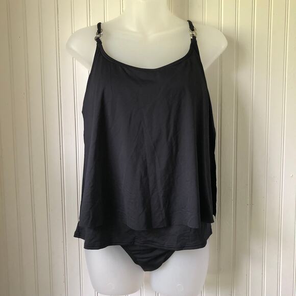 MICHAEL KORS Retail $152 Black Layered Tankini Bikini Bottom 2 Piece Size Small - Picture 1 of 8